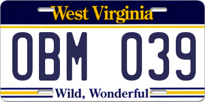 WV license plate OBM039