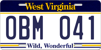 WV license plate OBM041