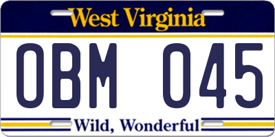 WV license plate OBM045