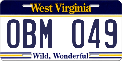 WV license plate OBM049