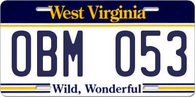 WV license plate OBM053