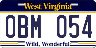 WV license plate OBM054