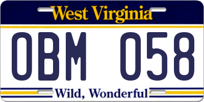WV license plate OBM058