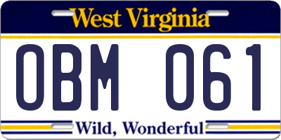 WV license plate OBM061
