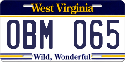 WV license plate OBM065
