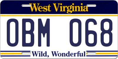 WV license plate OBM068
