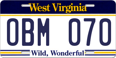 WV license plate OBM070
