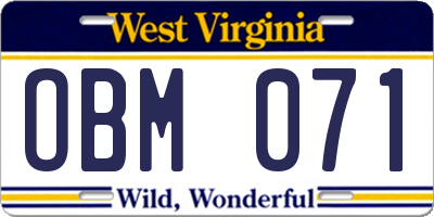 WV license plate OBM071