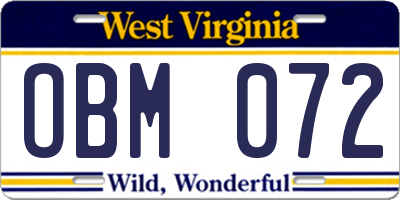 WV license plate OBM072