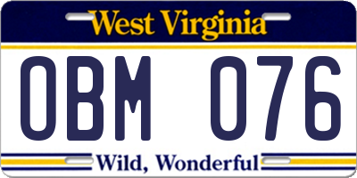 WV license plate OBM076