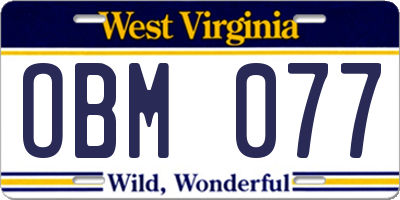 WV license plate OBM077