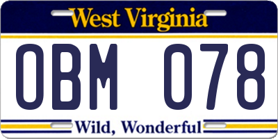 WV license plate OBM078