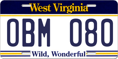 WV license plate OBM080
