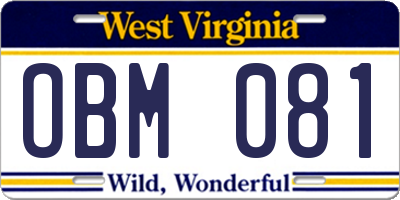 WV license plate OBM081