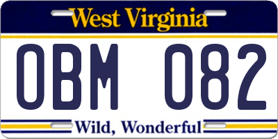 WV license plate OBM082