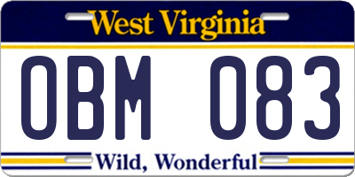 WV license plate OBM083