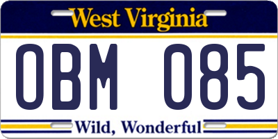 WV license plate OBM085