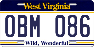 WV license plate OBM086