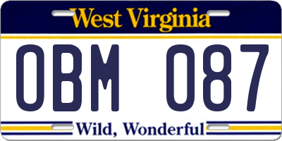 WV license plate OBM087