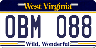 WV license plate OBM088