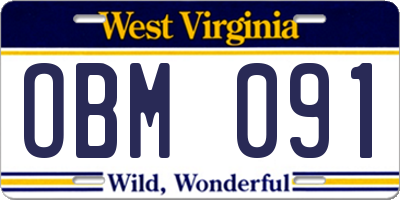 WV license plate OBM091