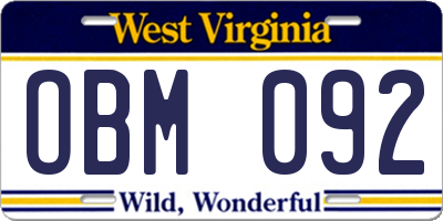 WV license plate OBM092