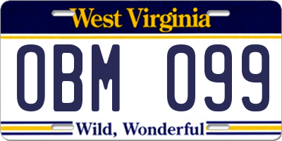 WV license plate OBM099