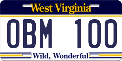 WV license plate OBM100