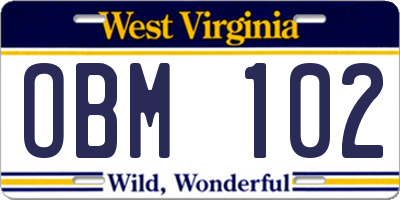 WV license plate OBM102