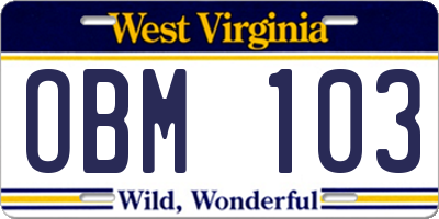 WV license plate OBM103