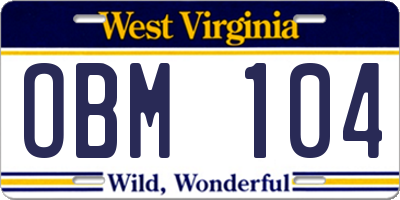 WV license plate OBM104