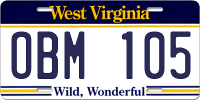 WV license plate OBM105