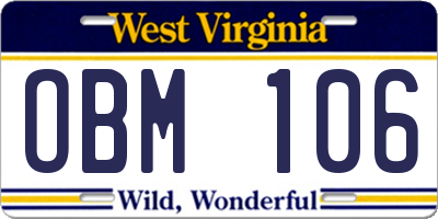 WV license plate OBM106
