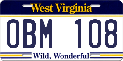 WV license plate OBM108
