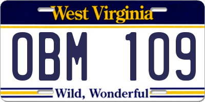 WV license plate OBM109