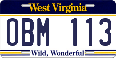 WV license plate OBM113