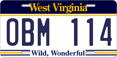 WV license plate OBM114