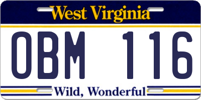 WV license plate OBM116