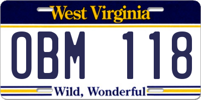 WV license plate OBM118