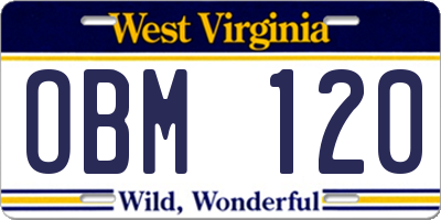 WV license plate OBM120