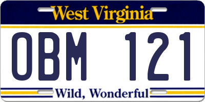 WV license plate OBM121