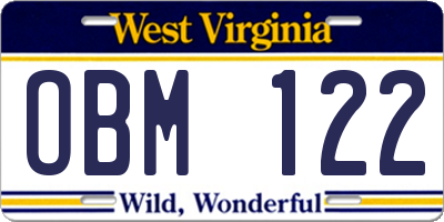 WV license plate OBM122