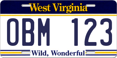 WV license plate OBM123