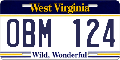 WV license plate OBM124