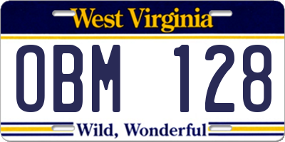 WV license plate OBM128