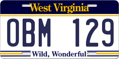 WV license plate OBM129