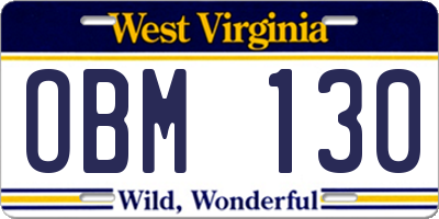 WV license plate OBM130