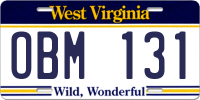 WV license plate OBM131
