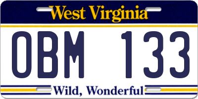 WV license plate OBM133