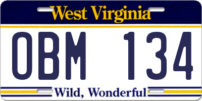 WV license plate OBM134